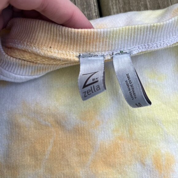 Z By Zella Womens Pullover Sweatshirt Yellow White Crop Tie Dye Crew Neck Medium - Picture 7 of 9
